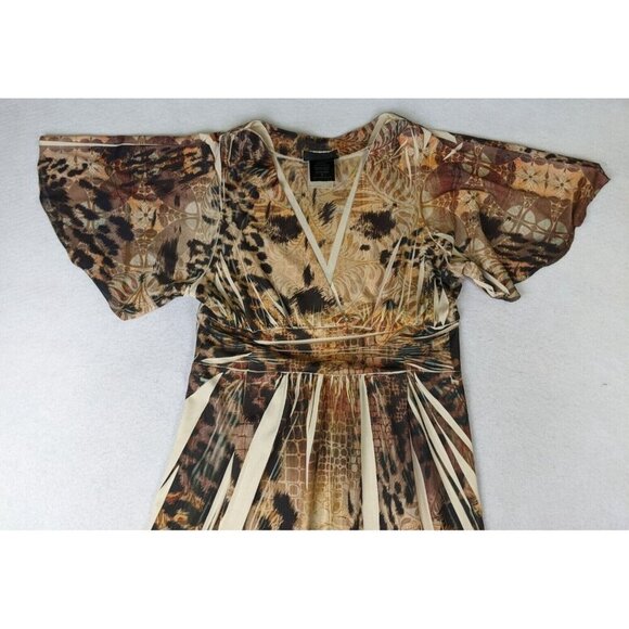 SAM & MAX - WOMEN'S BROWN PRINT SHORT SLEEVE STRETCH KNIT MAXI DRESS - SIZE S - Picture 4 of 8